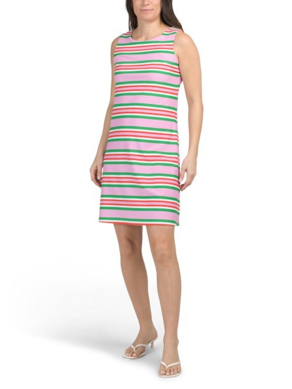 Jude Connally Pink Shift Dress with Orange & Green Garden Stripes NWT $178